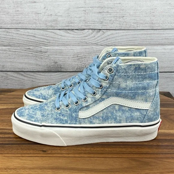 Vans Sk8 Hi Tapered Denim Destroy Winter Sky Sneaker Women’s Shoe Size 6.5 - Picture 1 of 11
